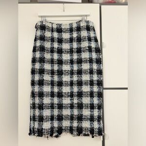 Alexander McQueen Black, White & Light Blue Plaid Tweed Pencil Skirt